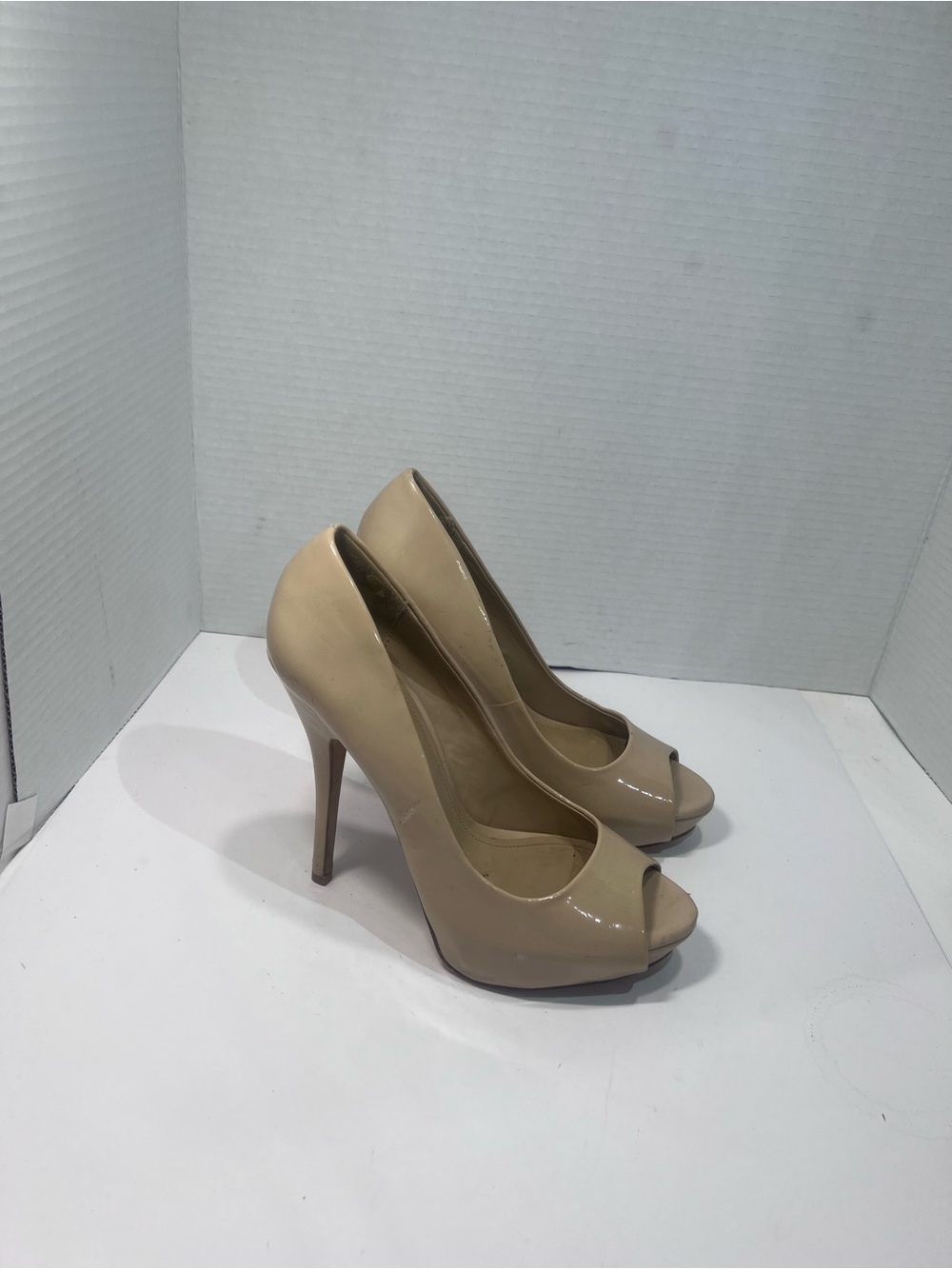 Aldo Nude Patent Peep-Toe Stiletto Heels